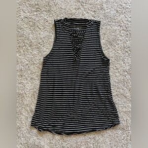 Women’s AE Soft + Sexy tank top | Black + White stripe | Size S